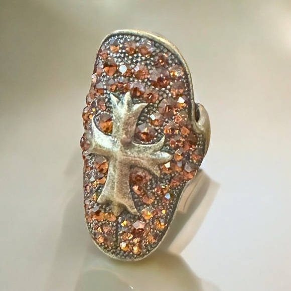 Bronze-Tone Maltese Cross Rhinestone Ring (7) - Picture 4 of 7